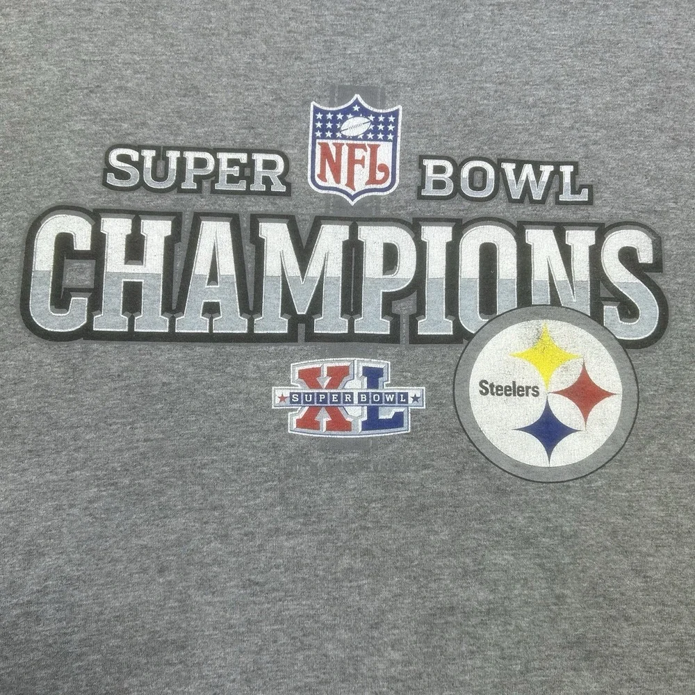 Pittsburgh Steelers T-Shirt Mens L Gray Super Bowl XL Champions NFL Football '06